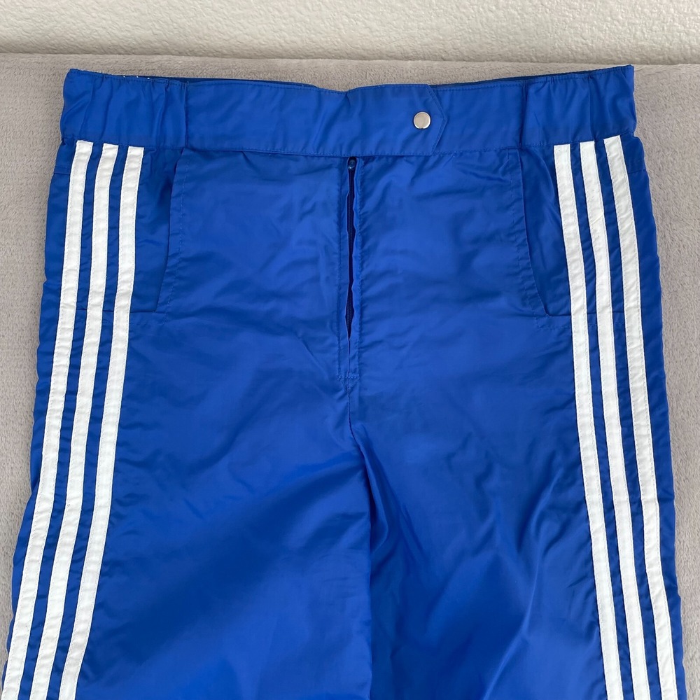 Vintage Adidas Track Pants Men Large (32x32) Blue Nylon 3 Stripes Ankle Zip 80s - Picture 3 of 11
